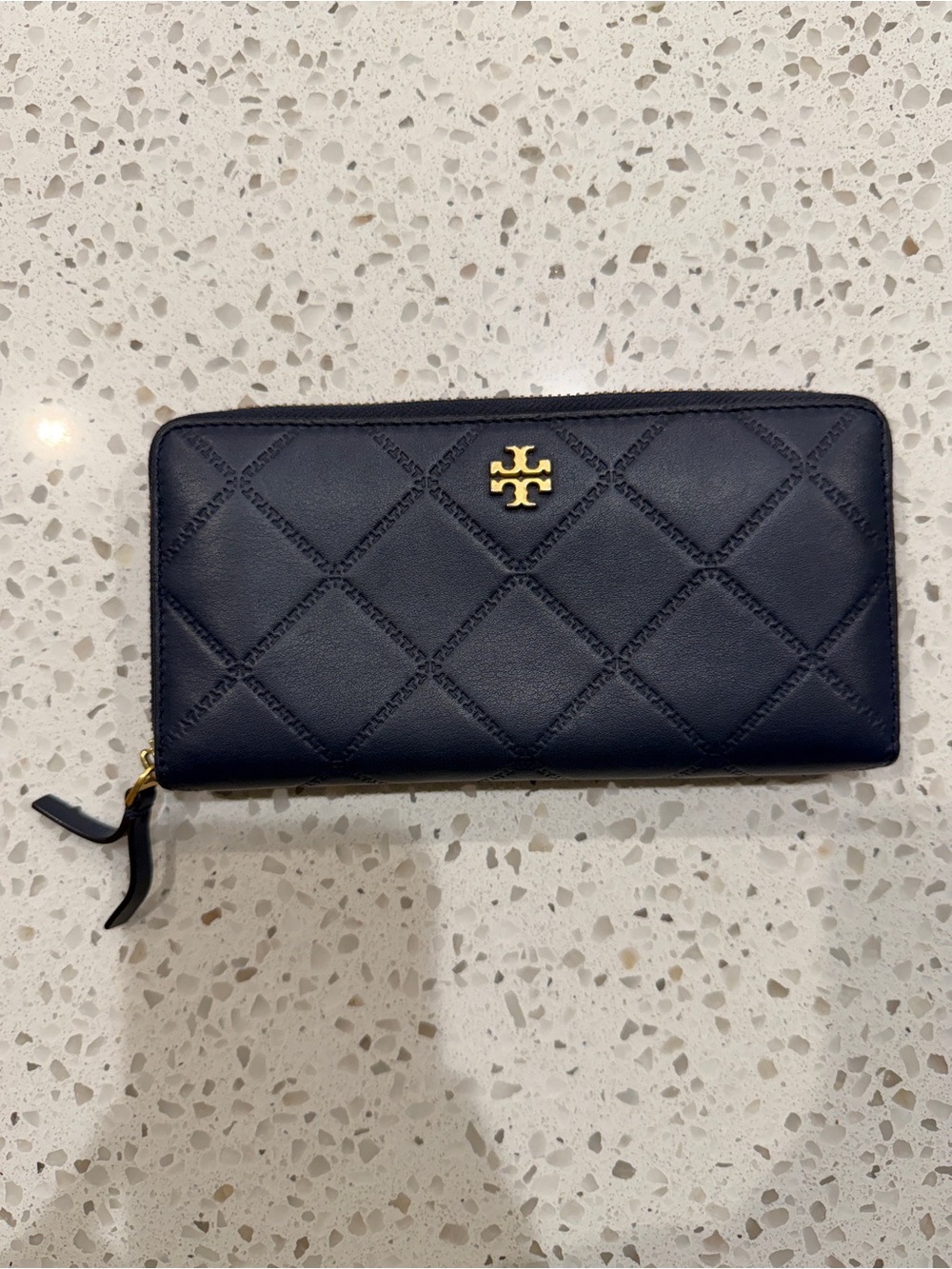 Tory Burch Quilted Zip-Around Wallet in Navy